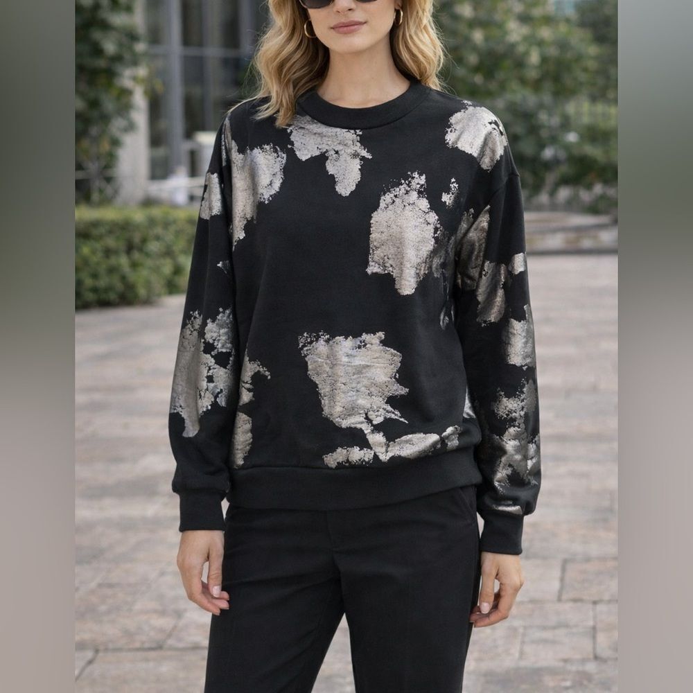 COS Black Metallic Print Sweatshirt Pullover Minimalist Women Size XS